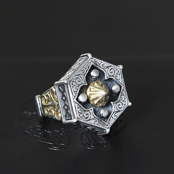 诚简925银复古中国道教太极八卦男指环泰银护身戒指开口可调节大小