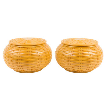 围棋棋罐仿竹编草编黑白塑料塑编空盒树脂盒五子棋棋盒子2只楠竹 黄色