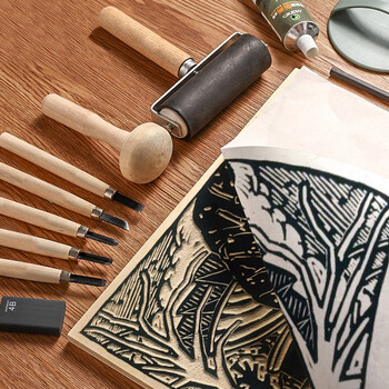 马利(marie's 版画工具套装 a4/a5木刻版木刻刀木拓板马蓬版画工具8