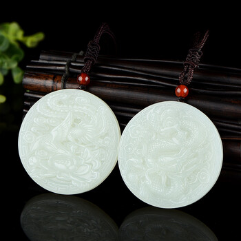 景禾 和田玉龙凤情侣吊坠一对男女款玉石玉牌玉佩挂件附证书 白玉