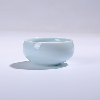 功夫茶杯陶瓷品茗杯禅定杯罗汉杯斗笠杯子定窑亚光茶杯 亮面浅蓝禅定