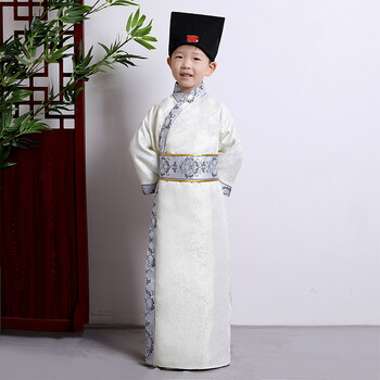 男童古装小男孩儿童宝宝古代书童直裾国学汉服三字经弟子规演出服 米
