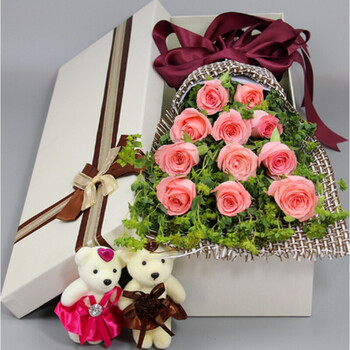 11朵长春沈阳哈尔滨吉林大连同城玫瑰礼盒红玫瑰花束配送 h款11支粉