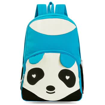 xxyf双肩背包韩版帆布休闲卡通熊猫中学生学院风书包 蓝色58109
