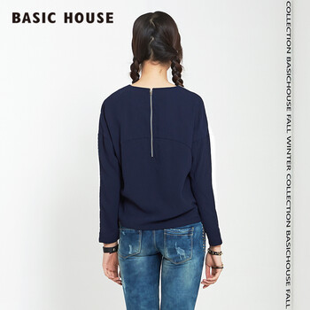 Basic House/百家好秋冬个性凹凸纹理时尚撞色T恤衫HOTS720J 象牙色/IV 155/85/S