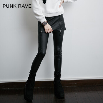 
                                        设计师品牌PUNK RAVE秋装新款 欧美街头风皮打底裙裤纯色铅笔裤女 黑色 M                
