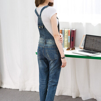 缇盾2015新款学院风大码宽松高腰显瘦牛仔背带连体裤长裤女 深蓝色 M