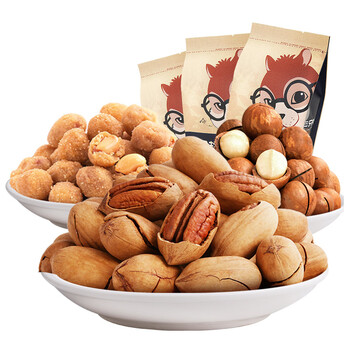 三只松鼠 坚果组合695g零食碧根果夏威夷果多味花生共3袋_ 4折现价59
