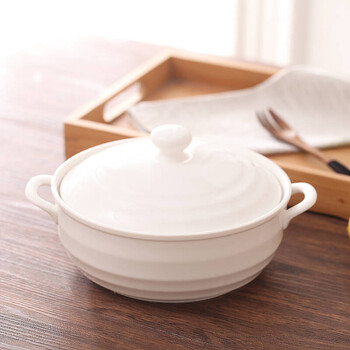 家用双耳带盖陶瓷汤窝创意炖盅大号容量饭汤碗汤盆微波炉c浅8寸双耳汤