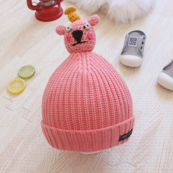 新款婴儿帽子秋冬季男童女宝宝可爱小丑保暖护耳毛线帽针织帽 粉红色