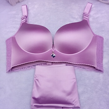 款光面无痕内衣少女士性感蕾丝美背聚拢小胸罩侧收无钢圈文胸 浅紫色