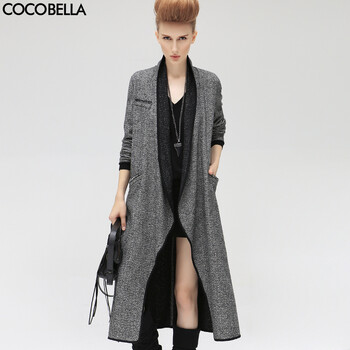 COCOBELLA 秋冬欧美风人字呢超长款显瘦薄呢子外套风衣CT311 人字纹 L