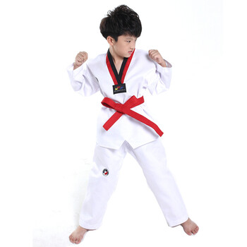 户外 跆拳道服 棉长袖儿童练功散打服柔道服带腰带男女训练服装 红带
