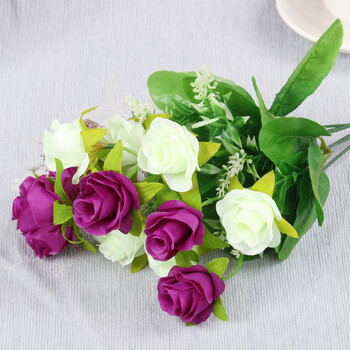 塑料花绢花塑料假花仿真花客厅装饰花栅栏花绣球花单束玫瑰花束 紫色