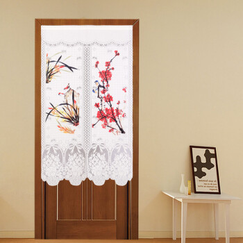 门帘窗帘隔断帘梅兰竹菊涤纶针织单面印花日式隔断卧室风水门帘送杆