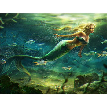 5d钻石画十字绣美人鱼 圆钻满钻客厅新款diy手工欧式家居装饰 30x40cm