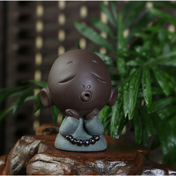 彩砂陶茶宠佛紫砂茶玩茶宠摆件小和尚茶具茶道qu q版小沙弥(沉思熟虑)