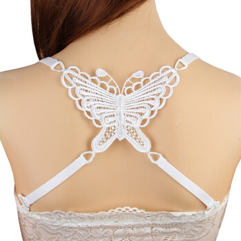 韩版蕾丝性感蝴蝶交叉文胸肩带隐形胸罩带镂空美背防滑内衣带c 白色