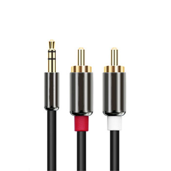 5mm转双莲花头音频线 弯头一分二av电脑手机音响音箱连接线 直头 1米