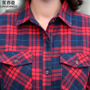 莲香姿 2015韩版格子长袖印花学生中长款宽松衬衫 C45 灰格 XXL