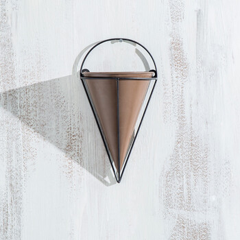 壁挂创意客厅玄关走廊墙饰壁挂铁艺花盆花器摆设 圆锥形花盆棕色-小