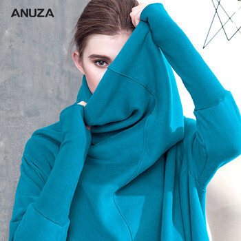 ANUZA2015秋装女装原创设计师不规则街头个性时尚欧美堆堆领斗篷卫衣大衣外套 蓝色  S  适合155-167身高