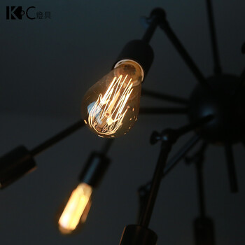 
                                        kc灯具 loft美式咖啡厅酒吧蜘蛛灯 餐厅办公室铁艺黑寡妇吊灯 哑黑色-赠12枚烟火灯泡40W                