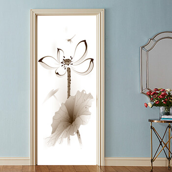 门贴纸装饰画客厅卧室木门宿舍翻贴自粘寝室创意防水自粘 墨色芙蓉 中