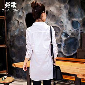 葵歌 2015新款女装白色a型衬衫女秋冬韩版宽松女长袖中长款衬衫女 K331 白色 L