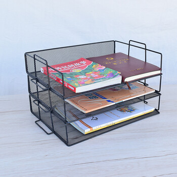 创意办公桌面多层文件夹文件栏金属资料架档案架盘框收纳盒置物架