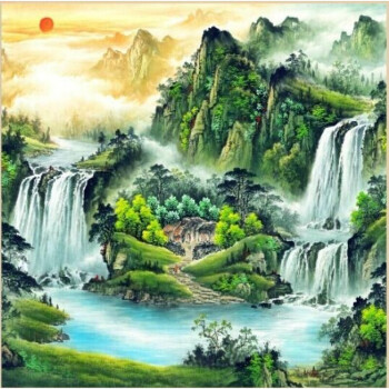 正方国画万财归宗字画办公室国画山水画聚宝盆玄关装饰画风水带框