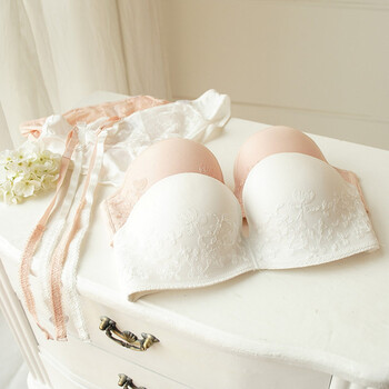女士内衣文胸半件围新娘婚纱隐形文胸聚拢无肩带半杯文胸内衣 白色