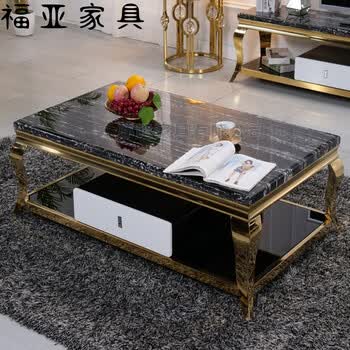 大理石不锈钢时尚茶几现代简约客厅家具小户型方形茶桌电视柜组合 150