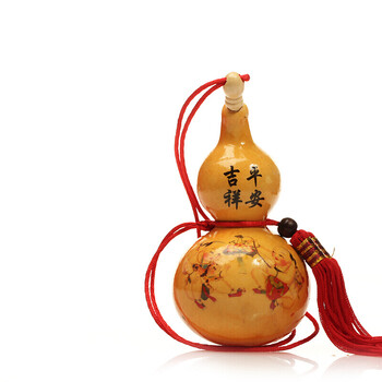 真言木葫芦摆件文玩宝葫芦居家工艺装饰品 吉祥平安彩绘葫芦高约12cm
