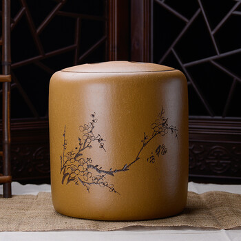 
                                        尊壶 紫砂茶叶罐普洱茶饼罐陶瓷茶缸梅兰竹菊七子饼密封醒茶罐存储茶罐 梅                