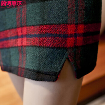 茵诗黛尔长袖毛呢连衣裙秋2016春装冬季新品女装秋冬日韩两件套套装淑女风大码女装7119 绿色套装 M