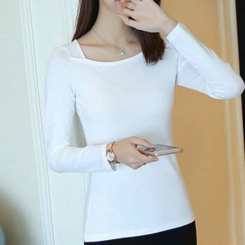 新款圆领棉质修身秋衣个性棉上衣纯色百搭打底衫秋 白色 2xl