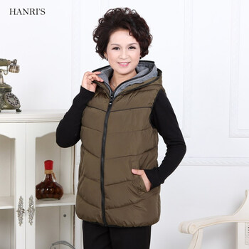 瀚瑞(hanris)妈妈款假两件秋冬加厚背心中老年休闲连帽夹棉保暖背心女式大码装 枣红 2XL