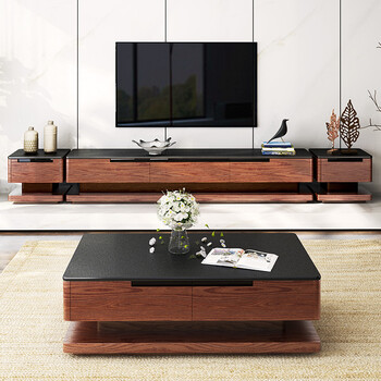 北欧火烧石电视柜 茶几组合家具套装 现代简约客厅大理石电视机柜