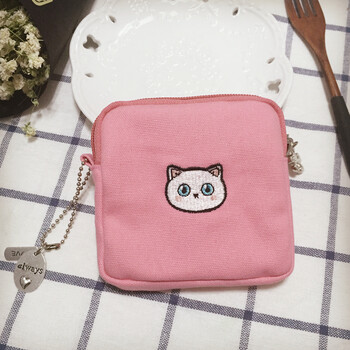 简约零钱日系刺绣热敷棉麻收纳袋迷你女生波点大姨妈卫生巾 灰色月兔