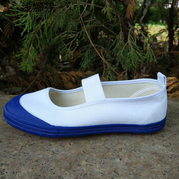 舞蹈鞋红头蓝头鞋男女童体操鞋小白鞋帆布鞋幼儿园演出鞋 深蓝色 白