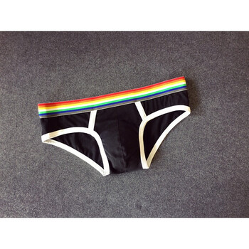 男生三角裤低腰塑身提臀性感棉的纯色内裤贴身无痕男内裤3件 彩虹黑布