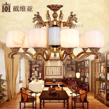 戴维亚定制 云石灯 古典中式全铜吊灯 复式别墅客厅餐厅灯饰中式龙头灯 8头天然云石 定制