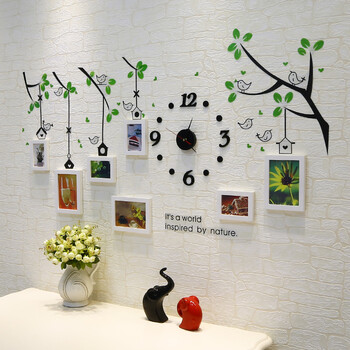 
                                                            维佳 小鸟钟表相框墙 挂墙创意组合实木照片墙 卧室儿童房 餐厅相片墙 三色混搭+卡通画芯 赠送小鸟墙贴+黑色钟表                