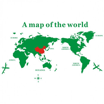 创意亚克力3d立体世界地图公司文化办公室墙贴纸客厅装饰贴画 绿色 红