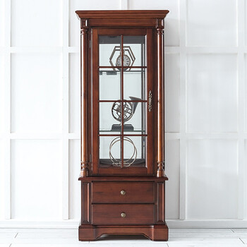 美式小户型门厅客厅隔断展示装饰酒柜子实木复古 双门玻璃展厅柜 组装