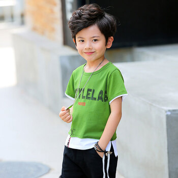 闪电发货 新款男童短袖t恤夏装岁儿童汗衫男孩上衣潮 绿色 160cm