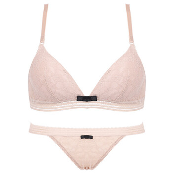 文胸薄款 法式蕾丝性感深v舒适三角杯大胸显小胸聚拢内衣女 肤色 75a