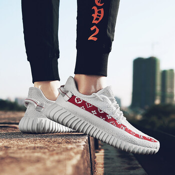 侃爷新款yeezy350v2 lv联名椰子鞋男鞋透气飞织网面厚底增高套脚浅口