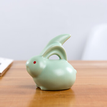 创意可爱兔子摆件陶瓷玉兔工艺品客厅电视酒柜房间家居装饰品礼物